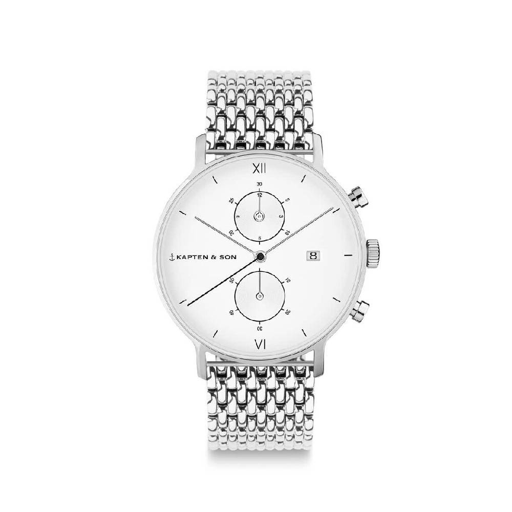 Kpten & Son Chrono Small Silver Woven Steel
