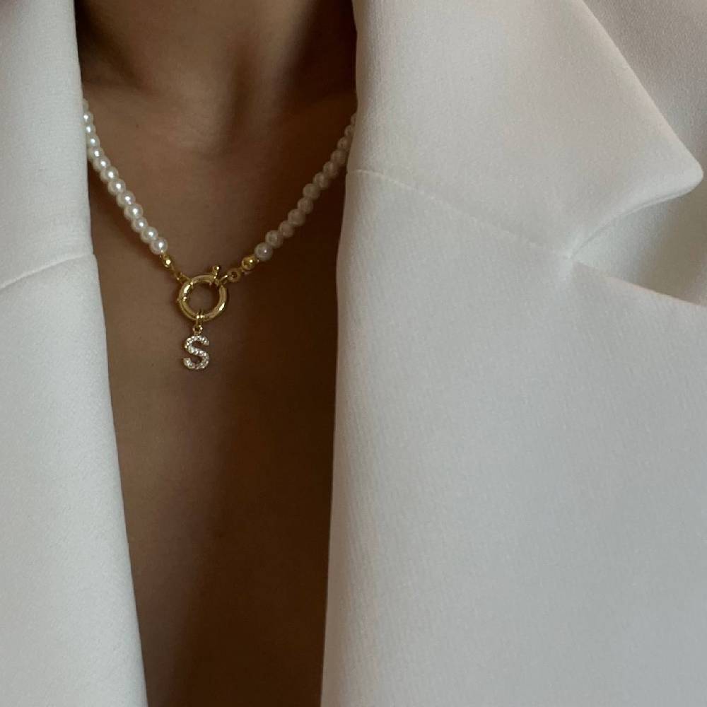 Kardelen Pearl Chain zirkonia Buchstaben Halskette - 925 SILBER Zeitbegrenzte Promotion