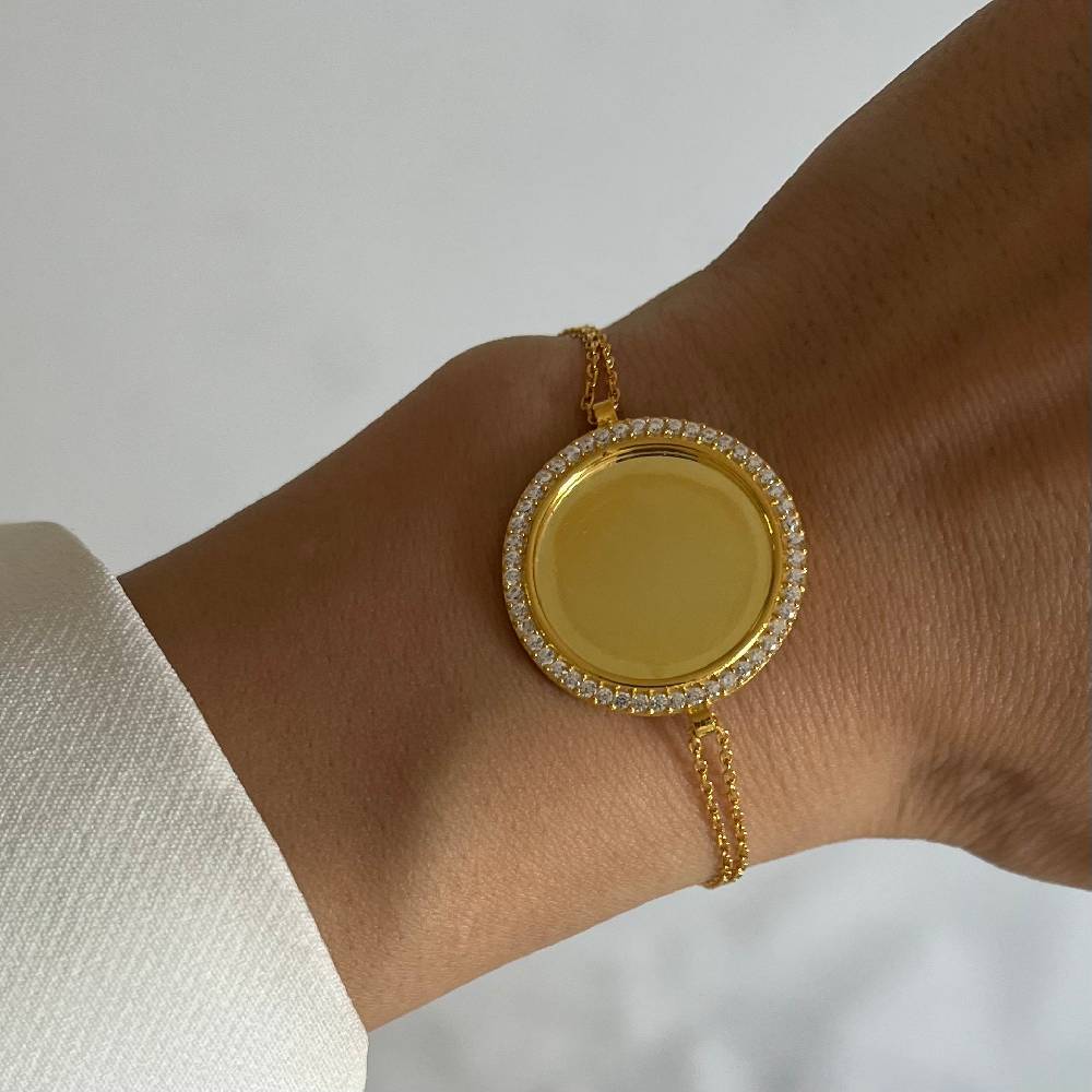 Kardelen Zirkonia Plättchen Gravurarmband - 925 SILBER Super Rabatt