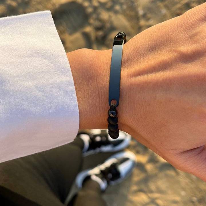Kardelen ID-Partnerarmband mit Gravur - Pearl Black Black Friday Preise