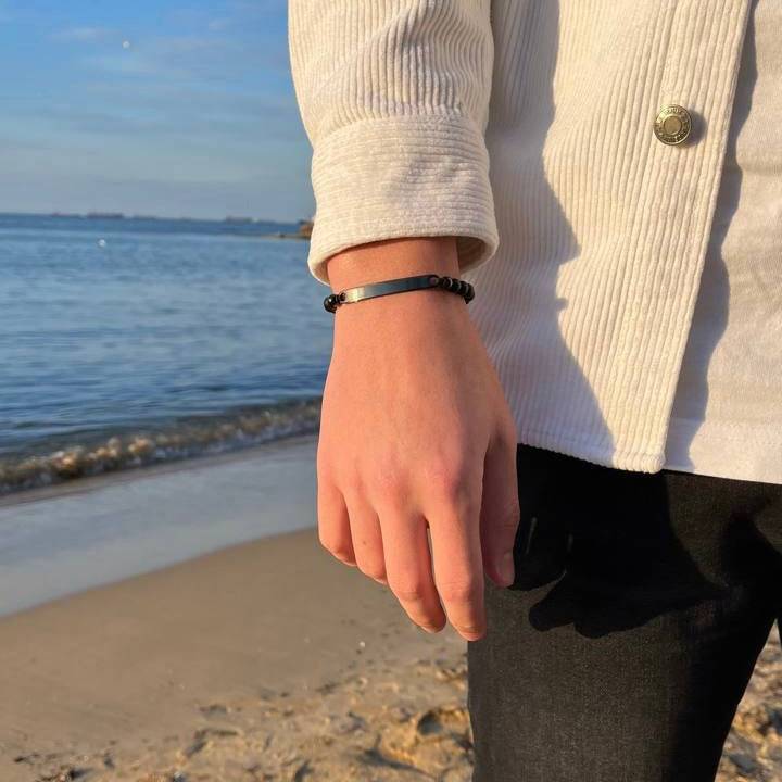 Kardelen ID-Partnerarmband mit Gravur - Pearl Black Black Friday Preise