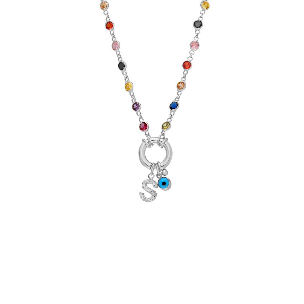 Kardelen Rainbow Buchstaben Halskette mit Nazar - 925 SILBER Valentinstagsangebot