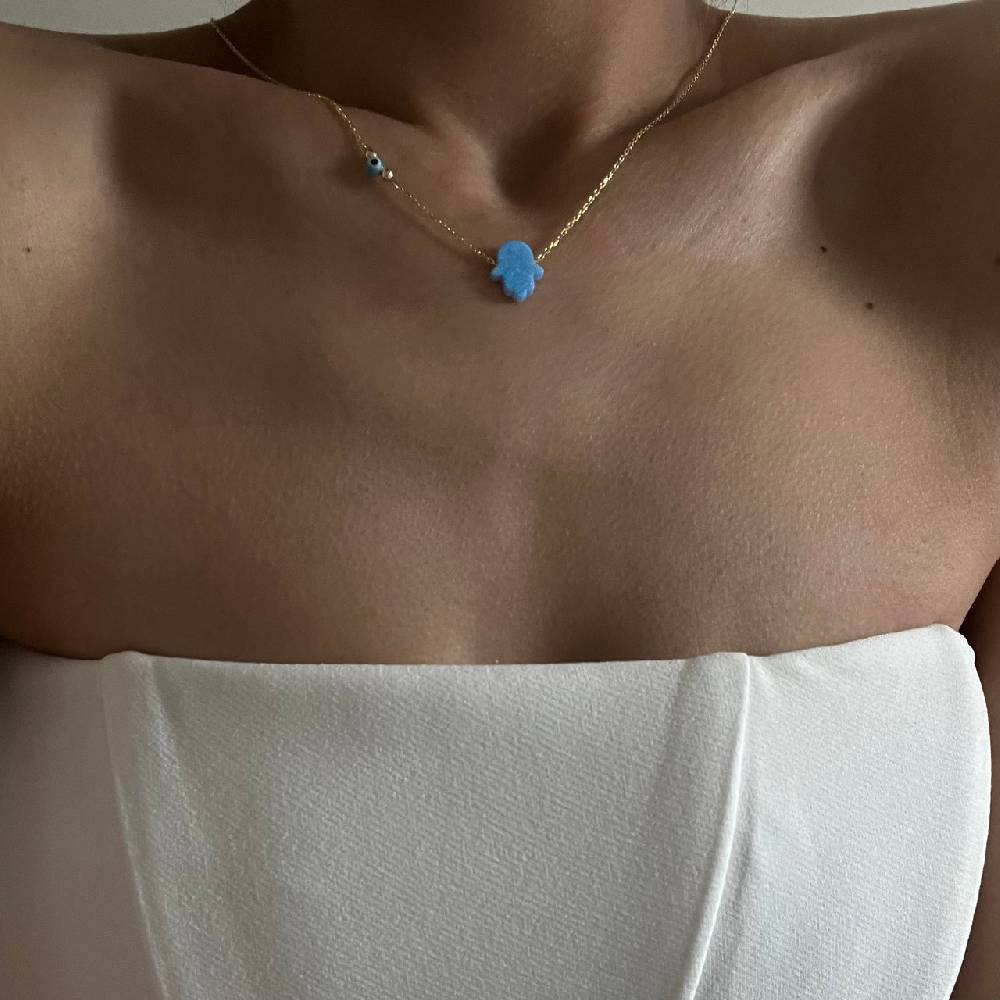 Kardelen Fatimas Hand Opal Kette mit Nazar - 925 SILBER Letzter Tag