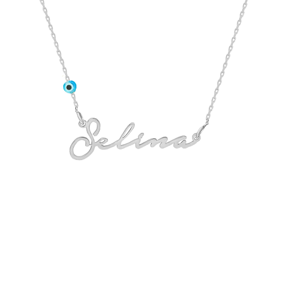 Kardelen Signatur Kette - Waagerecht mit Blaue Nazar Auge - 925 SILBER Sonderangebot der Fabrik