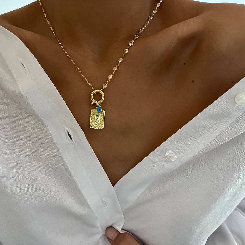Kardelen Chain Design Iced Buchstabe mit Nazar - 925 SILBER Vierteljährliche Förderung