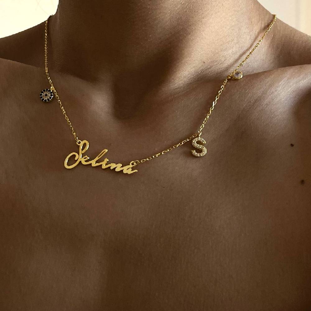 Kardelen Namenskette Notera mit Initial und Nazar - 925 SILBER Discount Store für neue Produkte