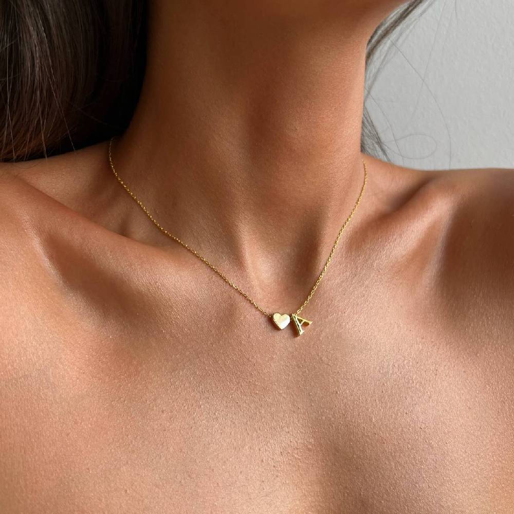 Kardelen Heart & letter Necklace - 925 SILBER Riesige Rabatte