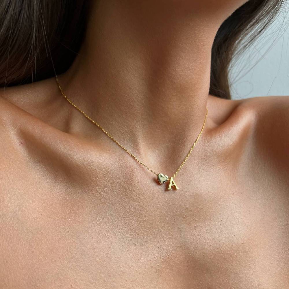 Kardelen Heart & letter Necklace - 925 SILBER Riesige Rabatte