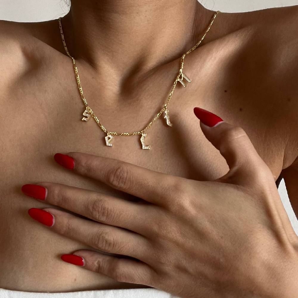 Kardelen Chocker Namenskette mit Zirkonia Gothic - 925 SILBER Begrenzt auf 3 Tage