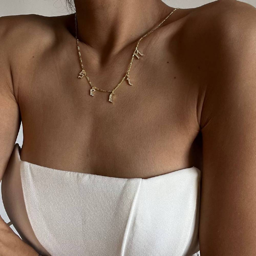 Kardelen Chocker Namenskette mit Zirkonia Gothic - 925 SILBER Begrenzt auf 3 Tage