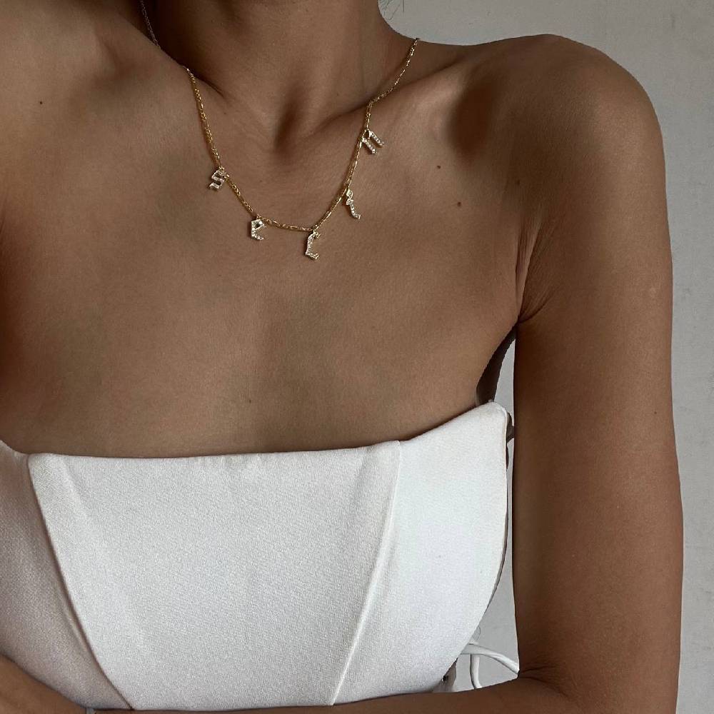Kardelen Chocker Namenskette mit Zirkonia Gothic - 925 SILBER Begrenzt auf 3 Tage