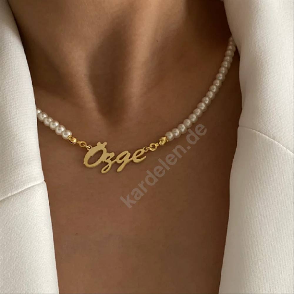 Kardelen Signatur Kette Waagerecht mit Perlen - 925 SILBER Hotsell