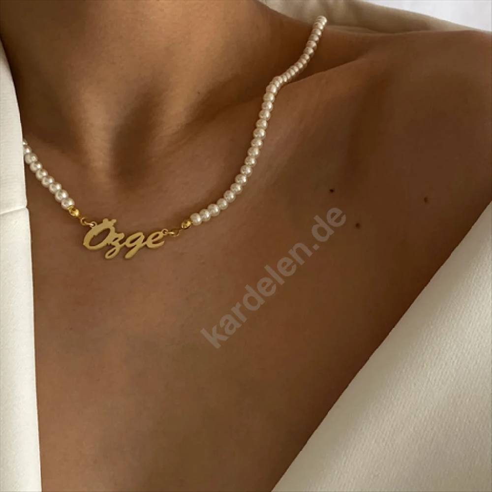 Kardelen Signatur Kette Waagerecht mit Perlen - 925 SILBER Hotsell