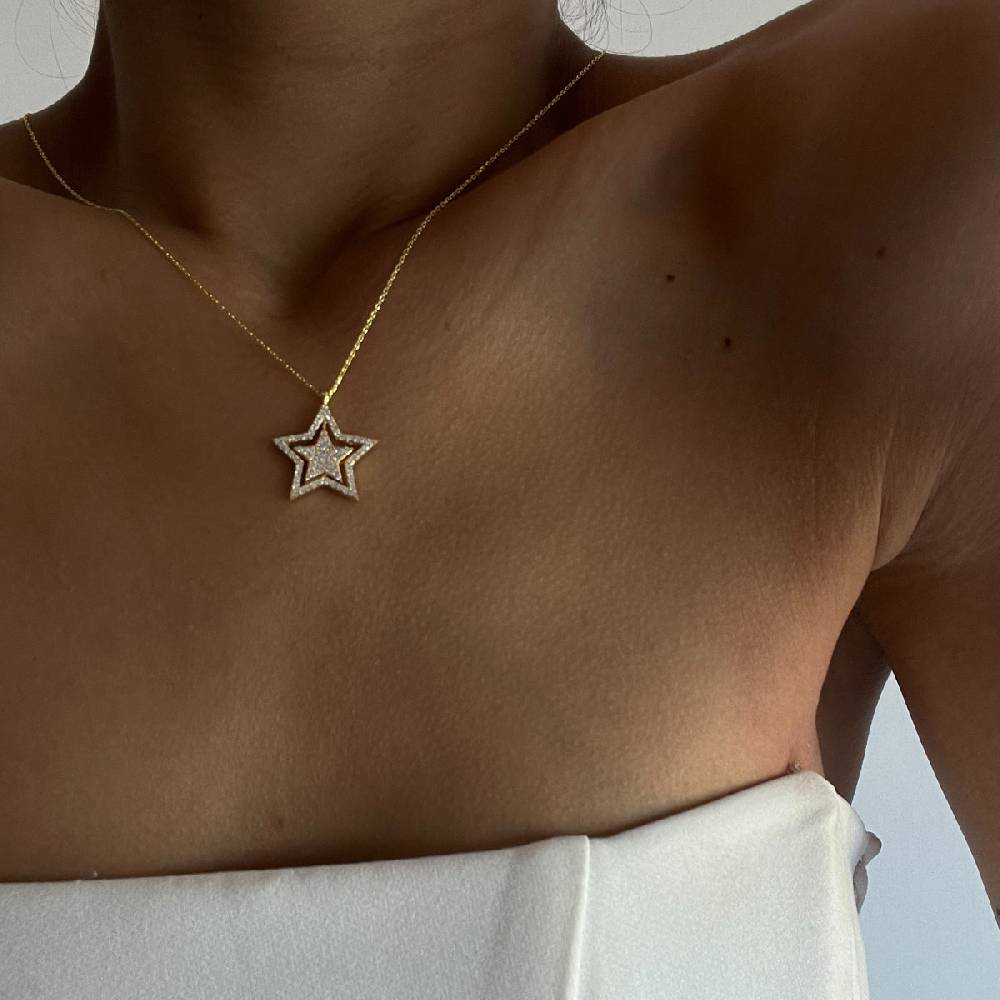 Kardelen Glänzend Star Halskette - 925 SILBER Black Friday