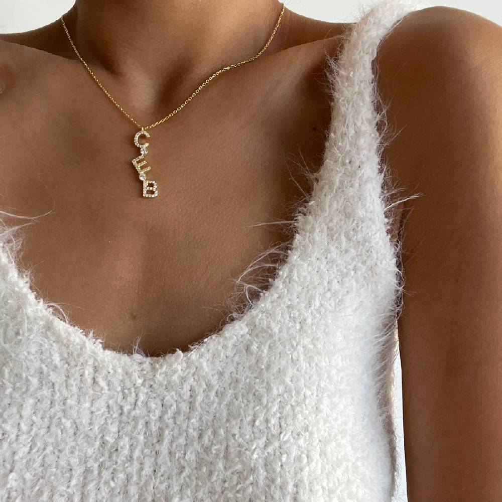Kardelen Chocker Senkrecht Zirkonia Buchstabenkette - 925 SILBER Jubiläumsangebot