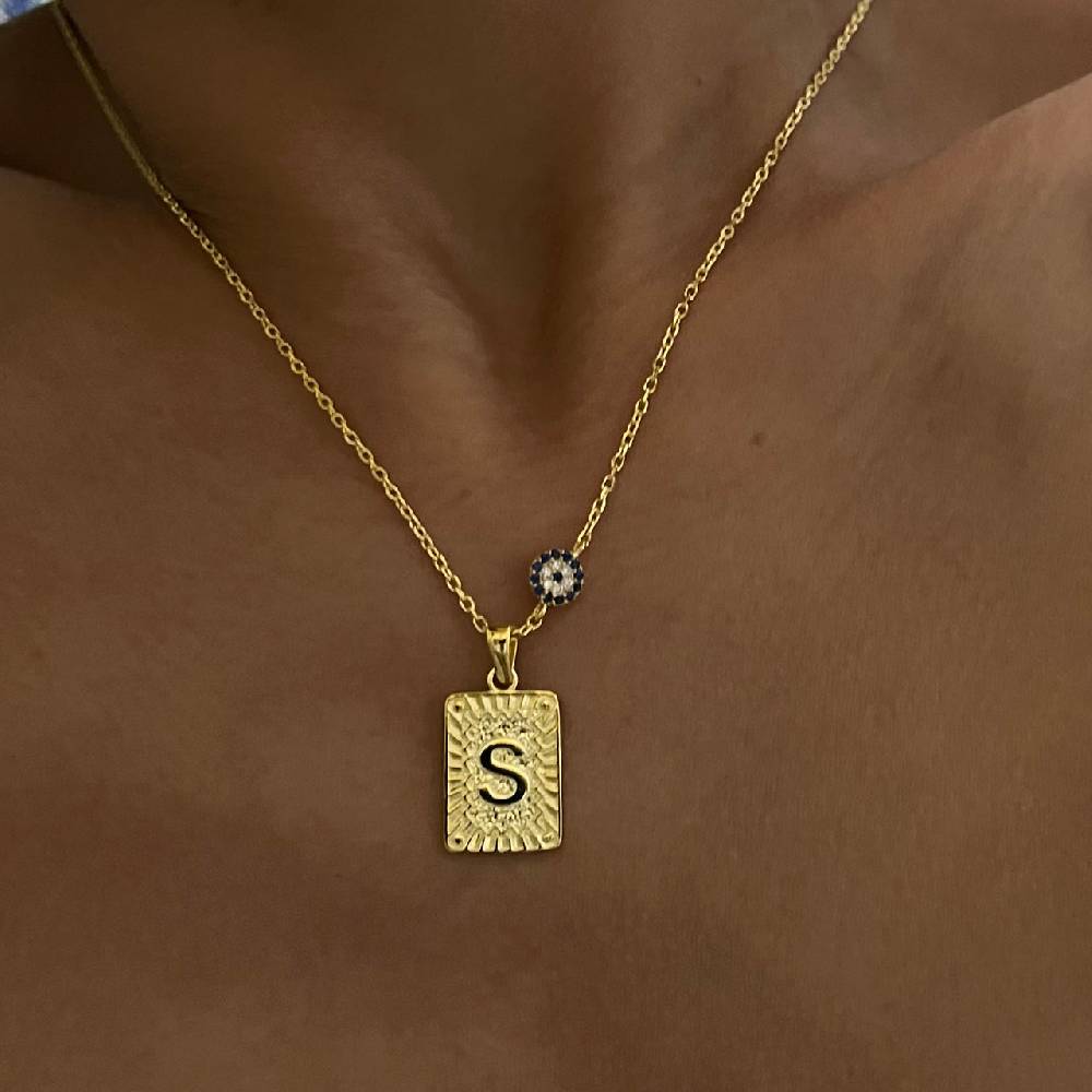 Kardelen Vintage Buchstaben Kette mit Nazar - 925 SILBER Riesige Ersparnisse
