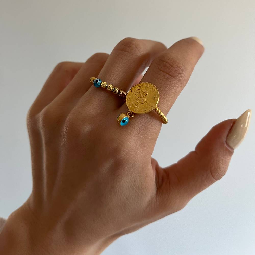 Kardelen Ceyrek Ring mit Nazar - 925 SILBER Begrenzte Freigabe