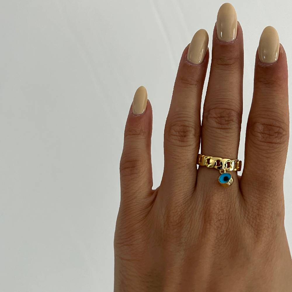 Kardelen Nazar Cuban Link Ring - 925 SILBER Nur für heute