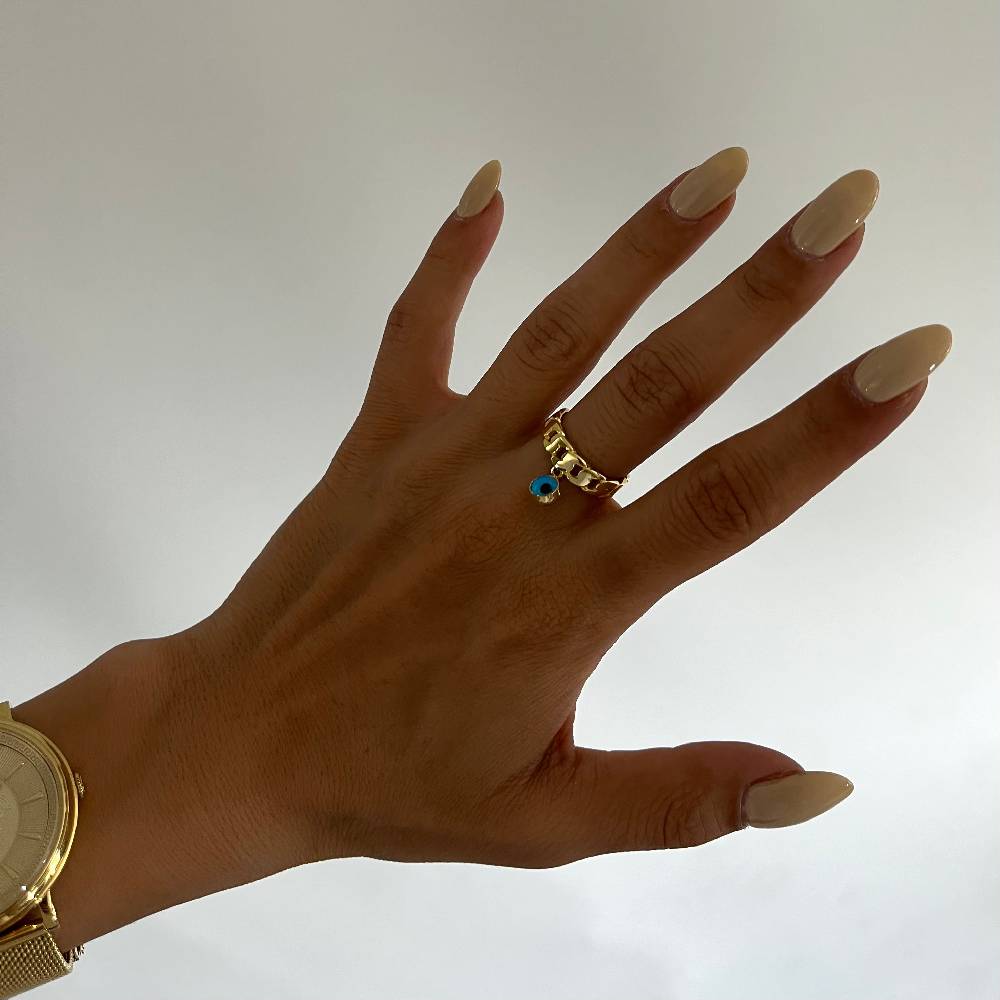Kardelen Nazar Cuban Link Ring - 925 SILBER Nur für heute