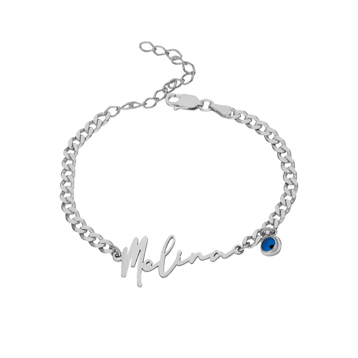Kardelen Desaster Cuban Namensarmkette mit Nazar - 925 SILBER Clearance-Verkauf