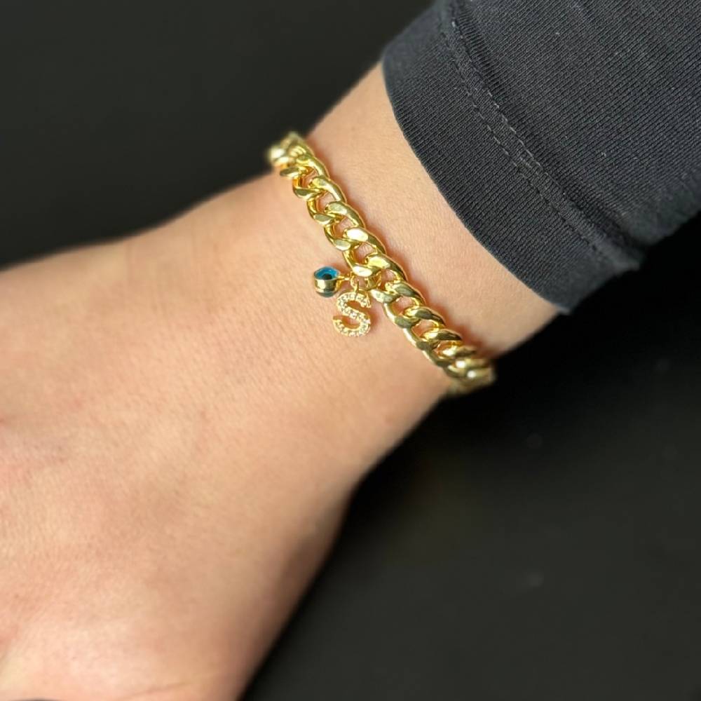 Kardelen Big Gourmet Armband mit Initialen und Nazar - 925 SILBER Auslauf