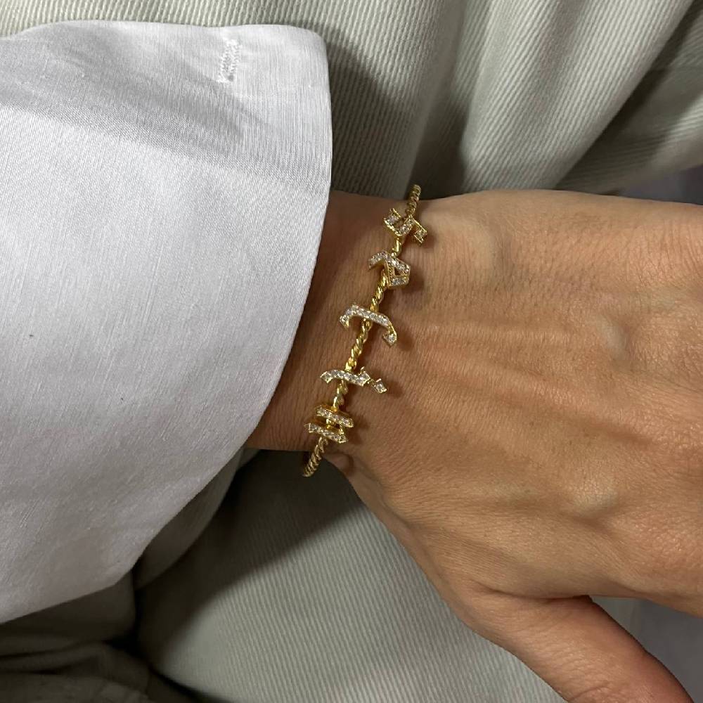 Kardelen Burma Armband mit Zirkonia Buchstaben Gothic - 925 SILBER Wochenangebot