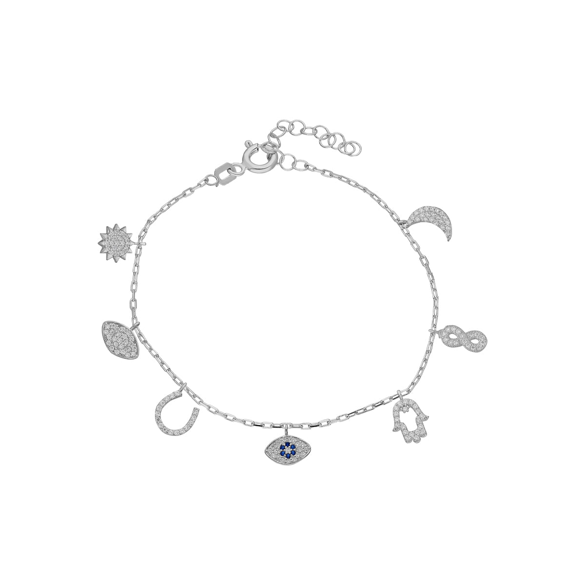 Kardelen Nazar Armband mit Sieben Charm - 925 SILBER Kostenlose Rückgabe