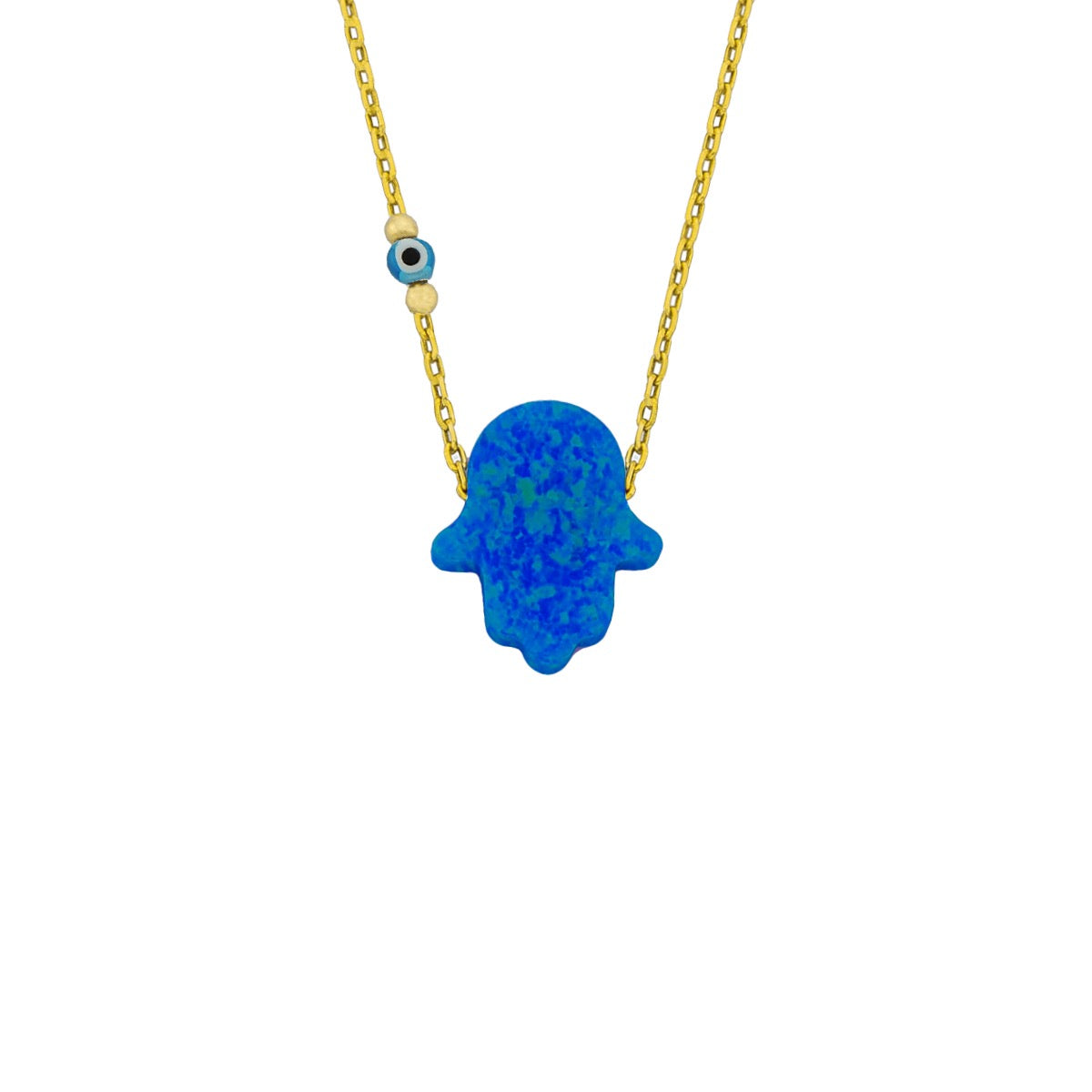 Kardelen Fatimas Hand Opal Kette mit Nazar Augenkette Dunkelblau - 925 SILBER