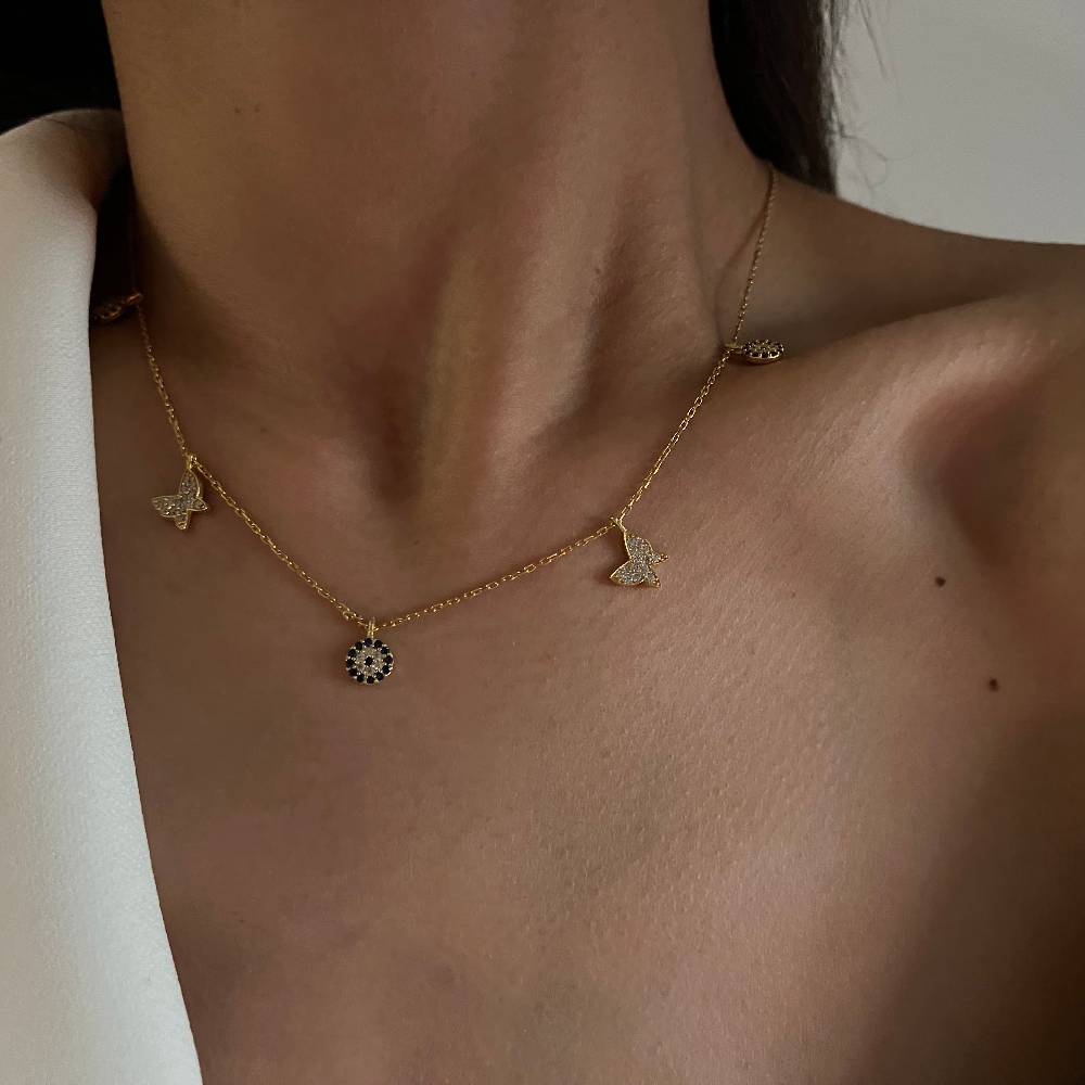 Kardelen Nazar X Butterfly Kette - 925 SILBER Sonderangebot
