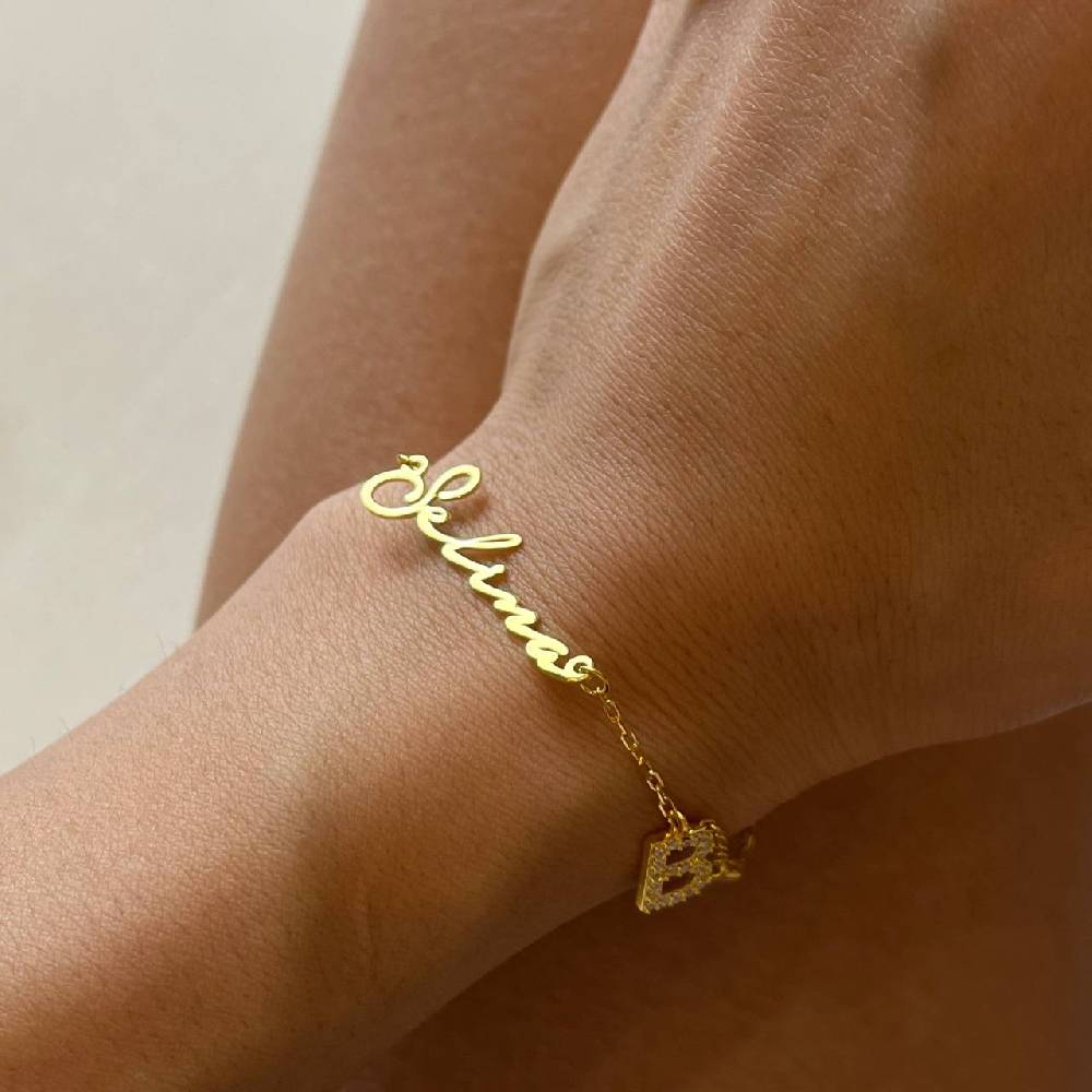 Kardelen NAMENSARMKETTE NOTERA MIT INITIAL UND NAZAR - 925 SILBER Online Shopping
