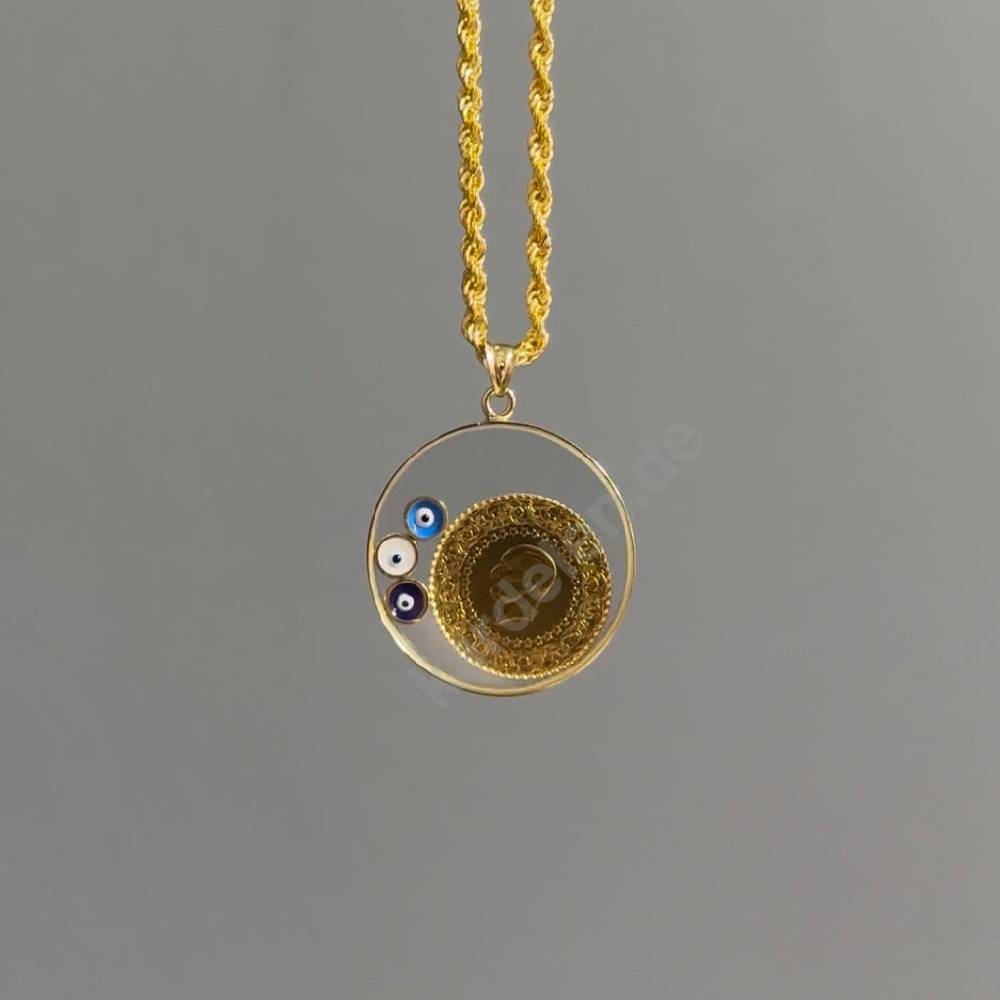 Kardelen 14K GOLD LUXUS CEYREK & NAZAR CHARM Kostenlose Rückgabe