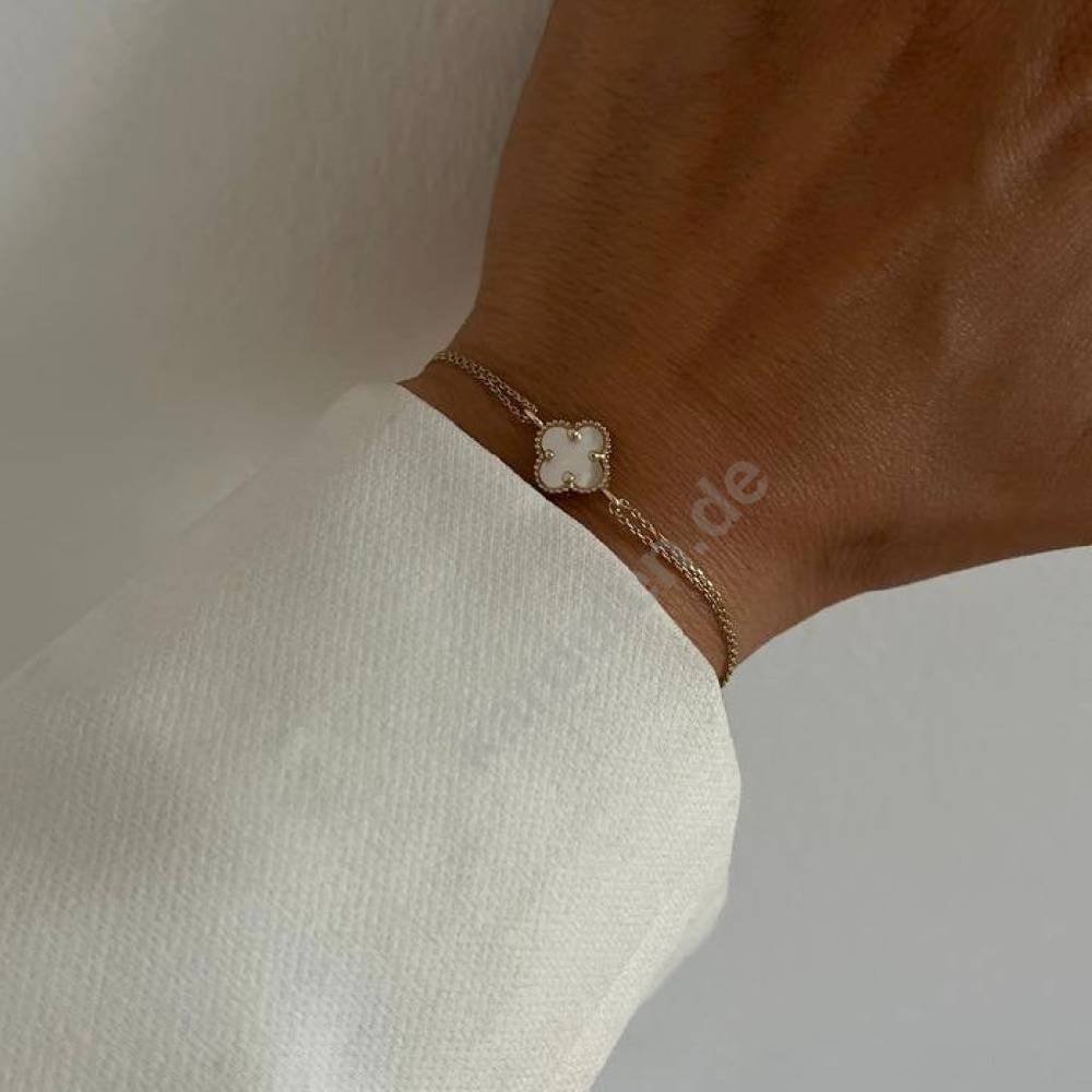 Kardelen 14k GOLD WEISSE KLEE ARMKETTE Vierteljährliche Förderung