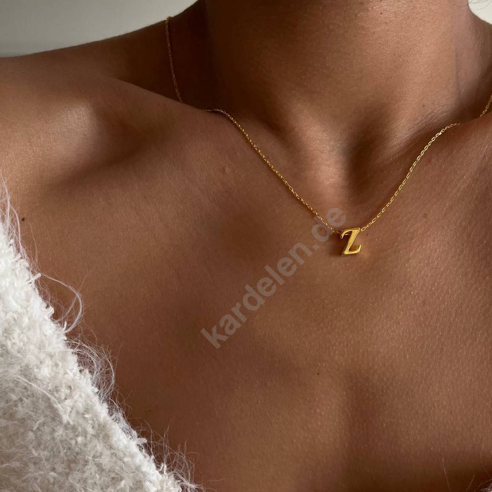 Kardelen 14K GOLD MINI BUCHSTABEN HALSKETTE zollfrei