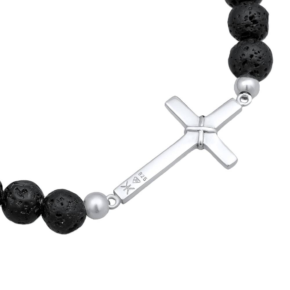 Kuzzoi Armband Kreuz | Lava Perlen (Schwarz) Günstig kaufen