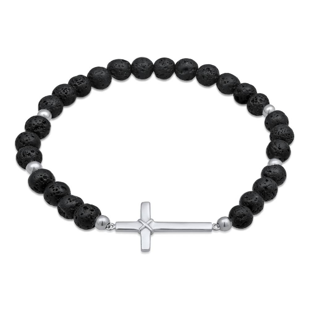 Kuzzoi Armband Kreuz | Lava Perlen (Schwarz) Günstig kaufen