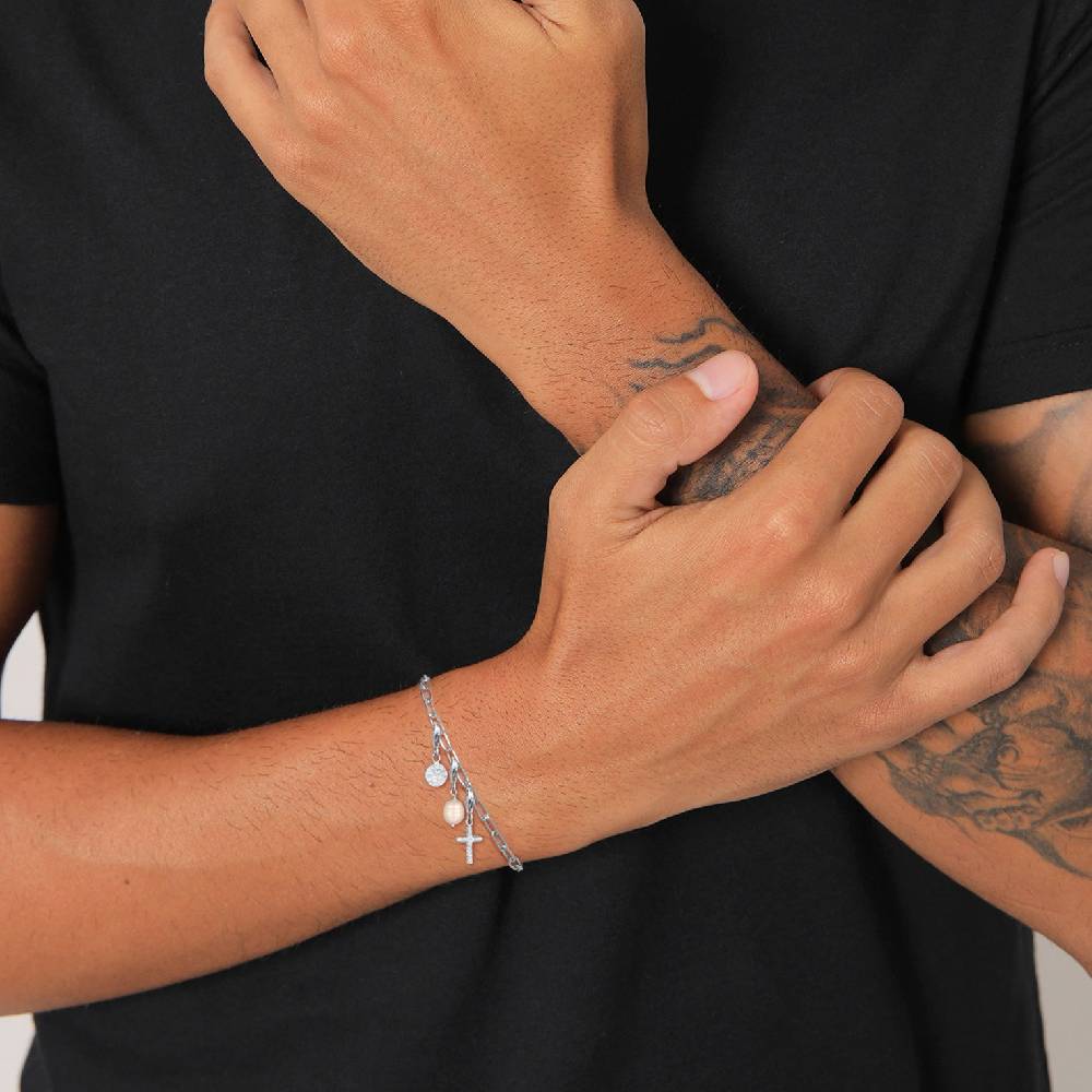 Kuzzoi Charm-Set Kreuz Plättchen Perle | Süßwasserzuchtperle Valentinstagsangebot