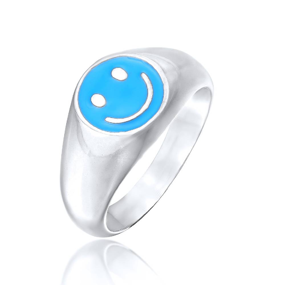 Kuzzoi Siegelring Smiling | Emaille (Blau)