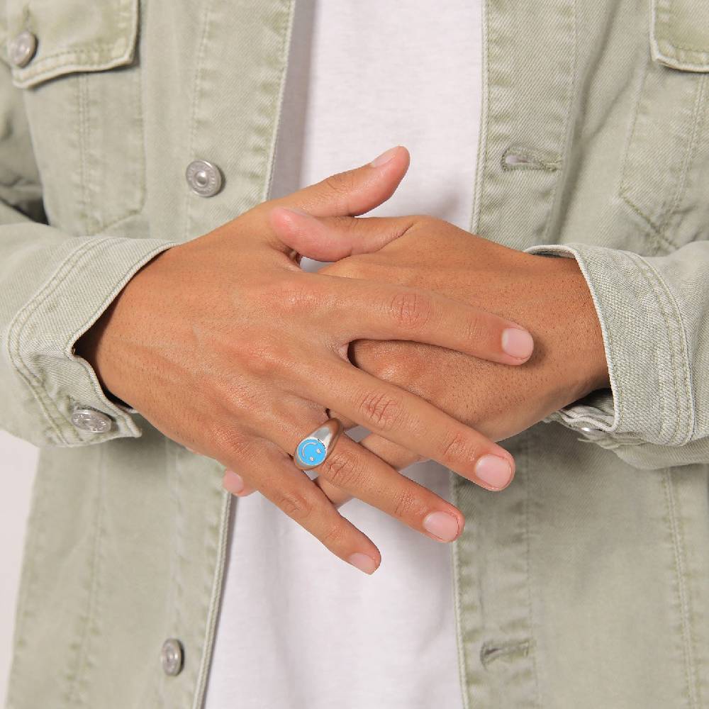 Kuzzoi Siegelring Smiling | Emaille (Blau) VIP-Rabatte
