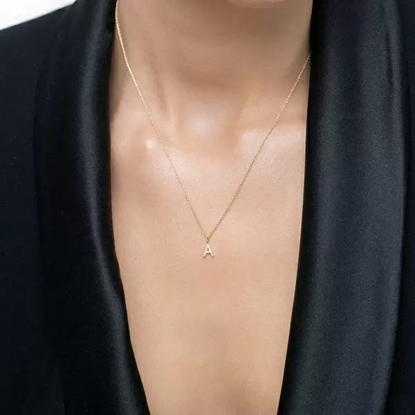Leaf Jewelry Buchstabenketten, 14 K Gelbgold mit Diamanten Letzter Tag