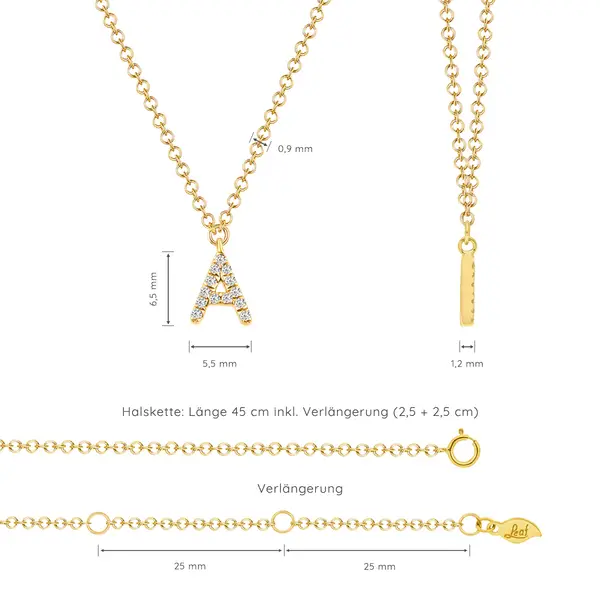 Leaf Jewelry Buchstabenketten, 14 K Gelbgold mit Diamanten Letzter Tag
