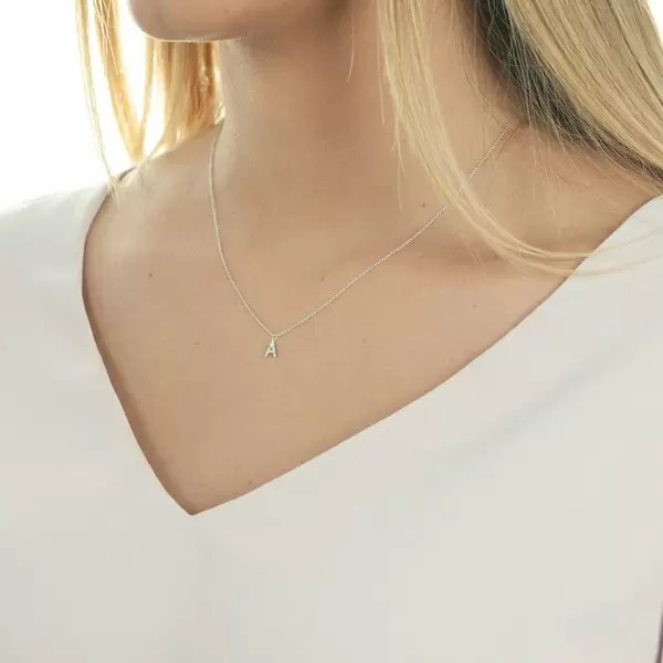 Leaf Jewelry Buchstabenketten, 14 K Weißgold mit Diamanten Zeitbegrenzte Promotion