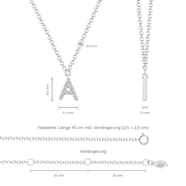 Leaf Jewelry Buchstabenketten, 14 K Weißgold mit Diamanten Zeitbegrenzte Promotion