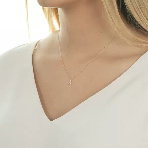 Leaf Jewelry Buchstabenketten, 14 K Rosegold mit Diamanten Bis zu 50% Rabatt