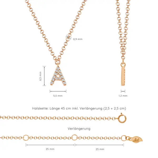 Leaf Jewelry Buchstabenketten, 14 K Rosegold mit Diamanten Bis zu 50% Rabatt