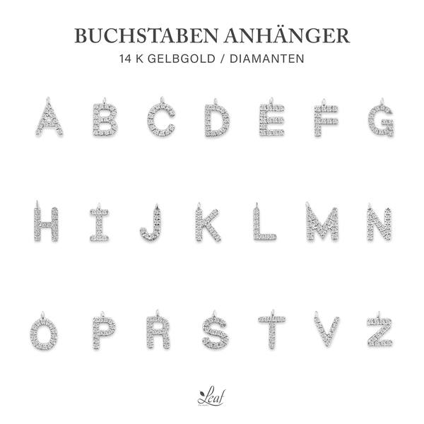 Leaf Jewelry Glücksarmband mit Letter Charm, 14 K Weißgold mit Diamanten Riesige Rabatte