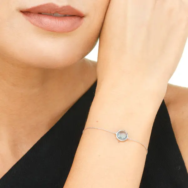 Leaf Jewelry Armkette Blue Topaz, 14 K Weissgold Kostenloser Versand international