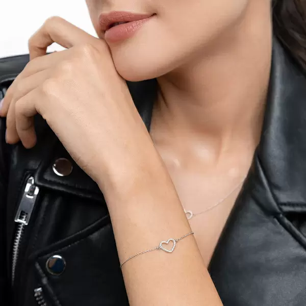 Leaf Jewelry Armkette Heart mit Diamanten, 18 K Weißgold Black Friday Preise