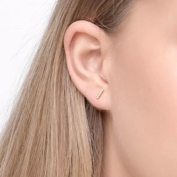 Leaf Jewelry Ohrstecker Bar mit Diamanten, 18 K Gelbgold Im Verkauf