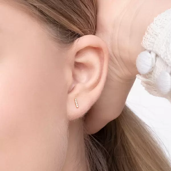 Leaf Jewelry Ohrstecker Bar mit Diamanten, 18 K Gelbgold Im Verkauf