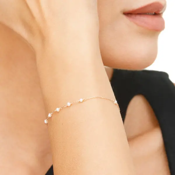 Leaf Jewelry Armkette White Pearls, 14 K Rosegold zollfrei